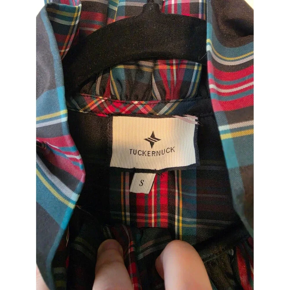 Tuckernuck Highland Tartan Bouvier Blouse Plaid Ruffle Neck Size Small